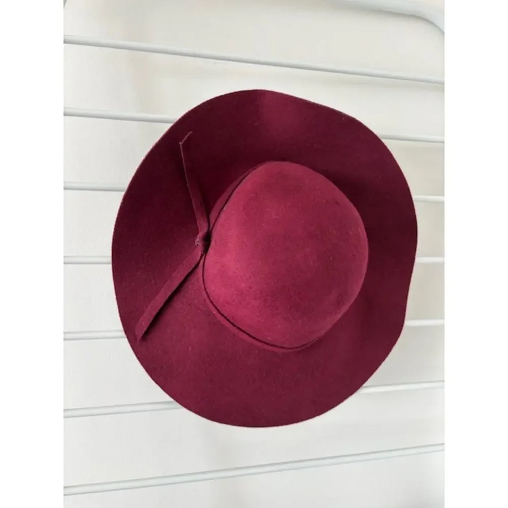 Burgundy Wool Boho Floppy Wide Brim Hat 70s Retro Romantic Cottage Whimsigoth